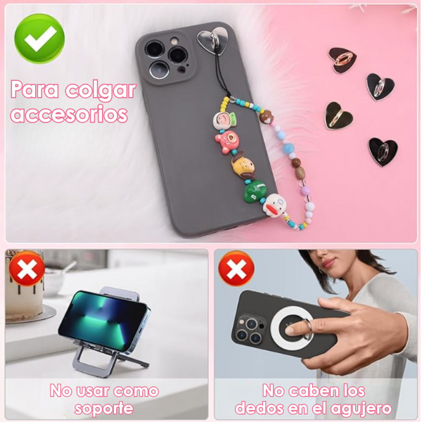 Corazón adhesivo para colgar accesorios en el celular